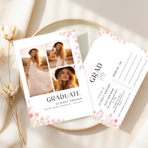 Wildflower Bow Photo Collage Graduation Invitation Postcard