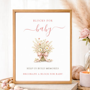 Wildflower Bow Shower Activity Blocks For Baby Poster