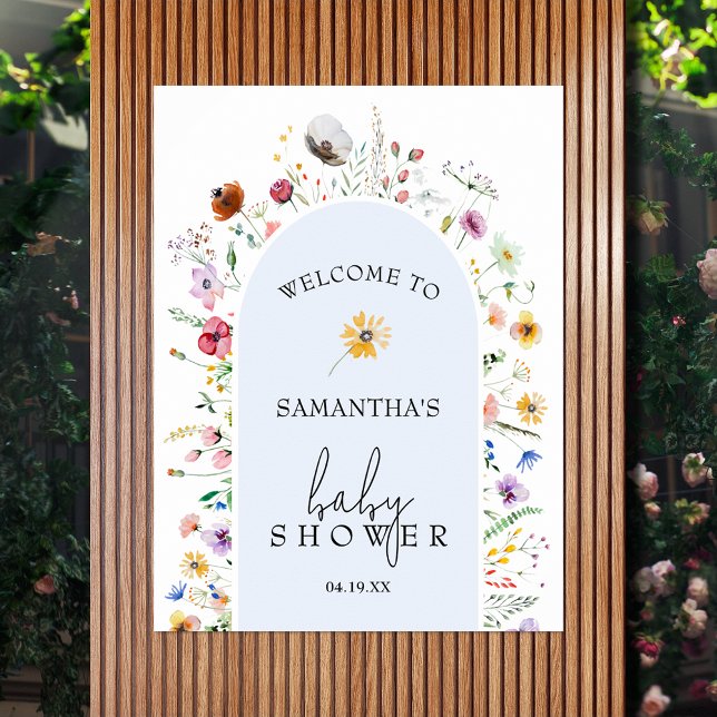 Wildflower Boy Baby Shower Welcome Poster (Wildflower blue boy baby shower welcome poster - INSTANT DOWNLOAD and/or PRINTED)