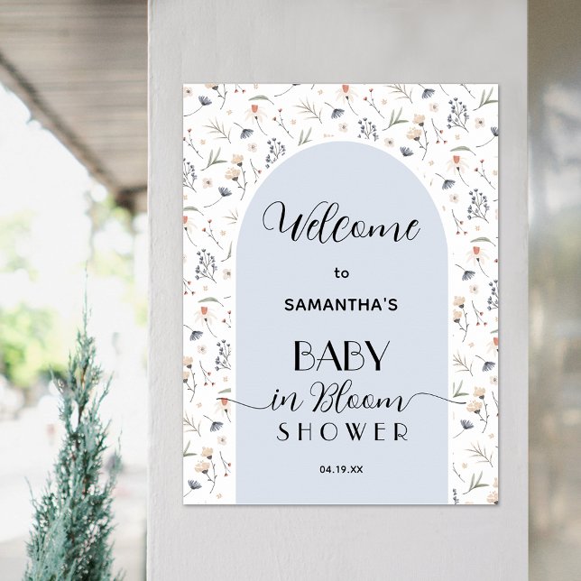 Wildflower Boy Baby Shower Welcome Poster (Wildflower blue boy baby shower welcome poster, PRINTED and/or INSTANT DOWNLOAD)