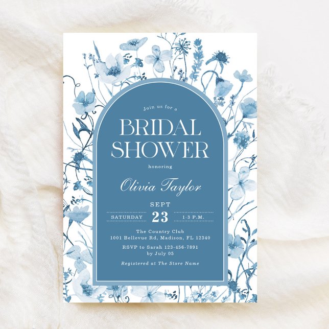 Wildflower Bridal Shower Floral Blue Invitation (Creator Uploaded)