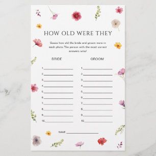 Wildflower Bridal Shower Guess Age Game