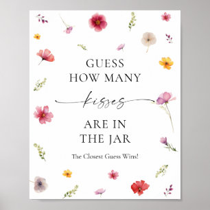 Wildflower Bridal Shower Guess How Many Kisses Poster