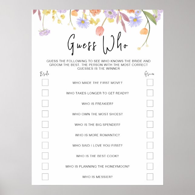 Wildflower Bridal Shower Guess Who Games Poster (Front)
