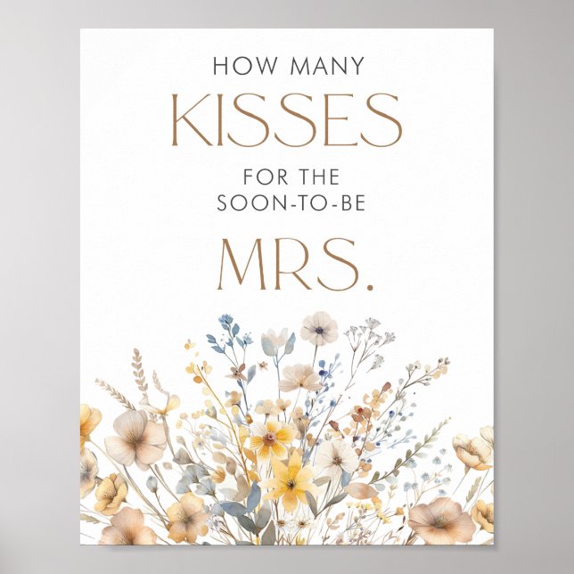 Wildflower Bridal Shower How Many Kisses Poster (Front)