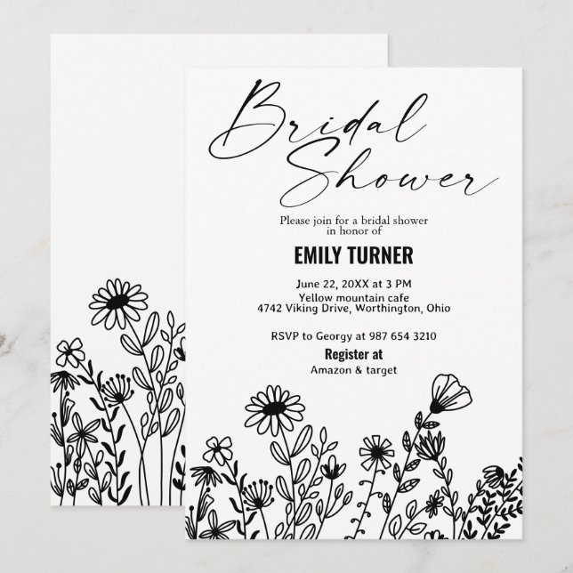 Wildflower Bridal shower Invitation (Front/Back)
