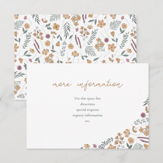 wildflower bridal shower invite insert - orange (Front/Back)