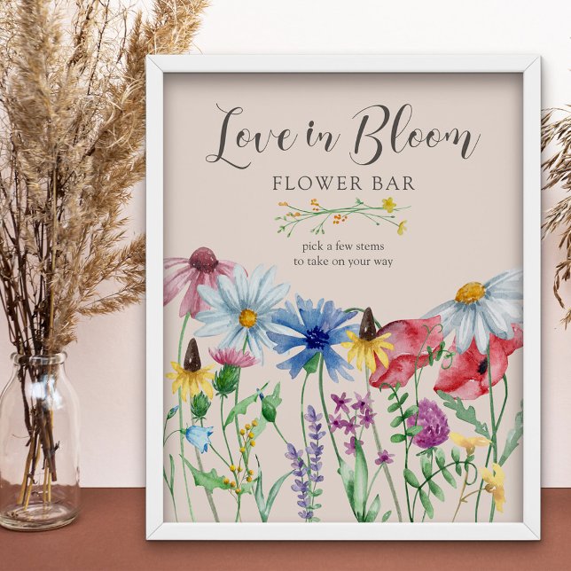 Wildflower Bridal Shower Love in Bloom Flower Bar Poster (Love in Bloom Bridal Shower Flower Bar sign from my Wildflower Charm collection)