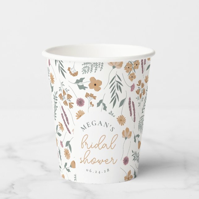 Wildflower Bridal Shower Paper Cups - Orange (Front)