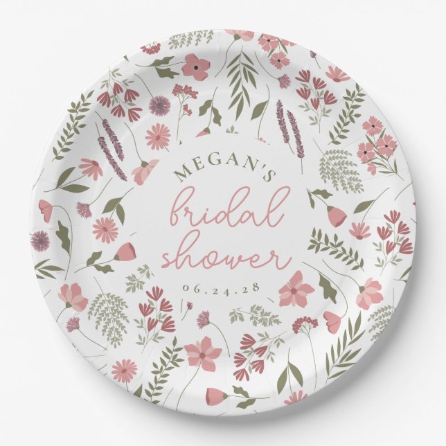 Wildflower Bridal Shower Paper Plates - Pink (Front)