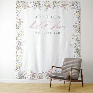 Wildflower Bridal Shower Photo Backdrop Floral Tapestry