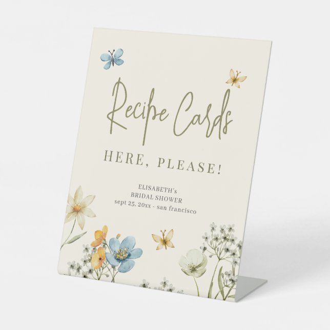 Wildflower bridal shower recipe card sign (Front)