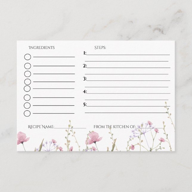 Wildflower bridal shower recipe request  enclosure card (Front)