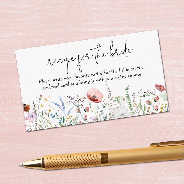 Wildflower Bridal Shower Recipe Request Enclosure Card (Wildflower Bridal Shower Recipe Request Enclosure Cards 3.5" x 2")