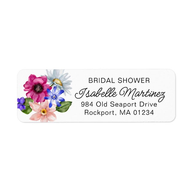 Wildflower Bridal Shower Return Adress Return Address Label (Front)