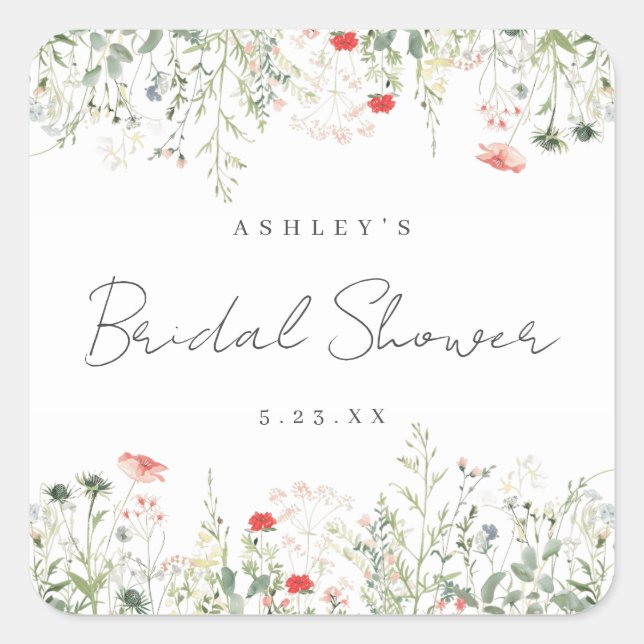 Wildflower Bridal Shower Square Sticker (Front)