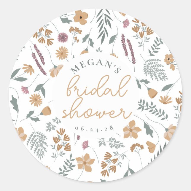 Wildflower Bridal Shower Sticker - Orange (Front)