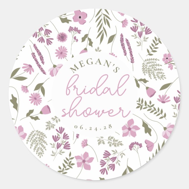 Wildflower Bridal Shower Sticker - Purple (Front)