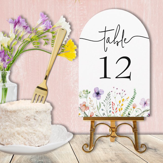 Wildflower Bridal Shower Table Number (Wildflower bridal shower table number cards - 120 lb paper, choose the paper size)