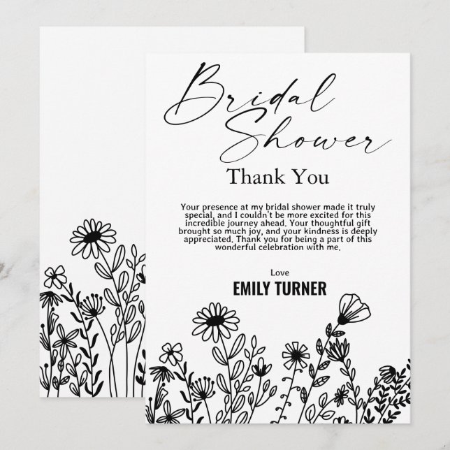 Wildflower Bridal shower thank you card (Front/Back)