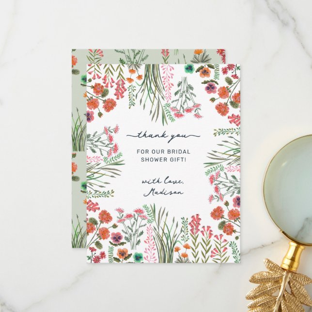 Wildflower Bridal Shower Thank You Card (Front/Back In Situ)