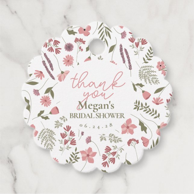 Wildflower Bridal Shower Thank You Tag - Pink (Front)