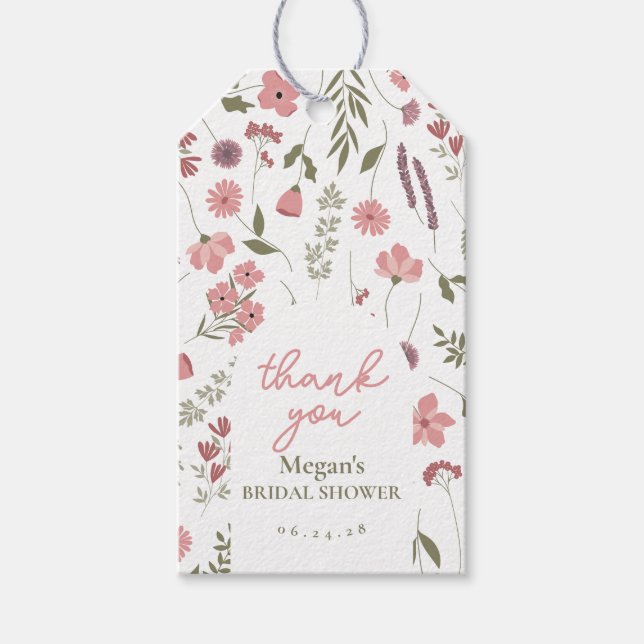 Wildflower Bridal Shower Thank You Tag - Pink (Front)