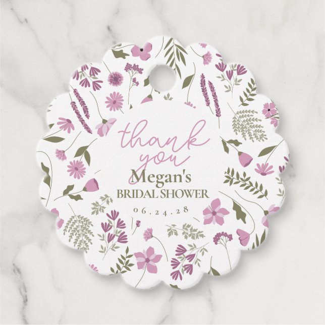 Wildflower Bridal Shower Thank You Tag - Purple (Front)