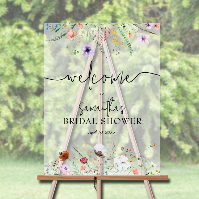 Wildflower Bridal Shower Welcome Acrylic Sign (Wildflower bridal shower welcome acrylic sign)