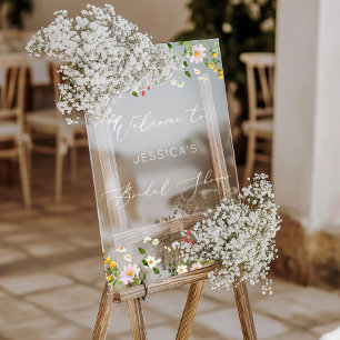 Wildflower bridal shower white Welcome Acrylic Sign