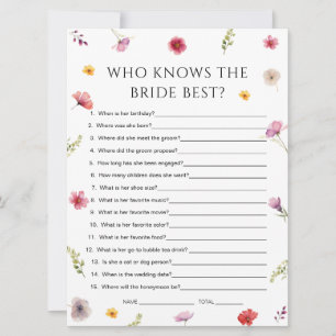 Wildflower Bridal Shower Who Knows Bride Game Card