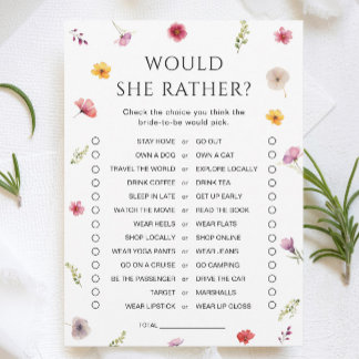 Wildflower Bridal Shower Would She Rather Card