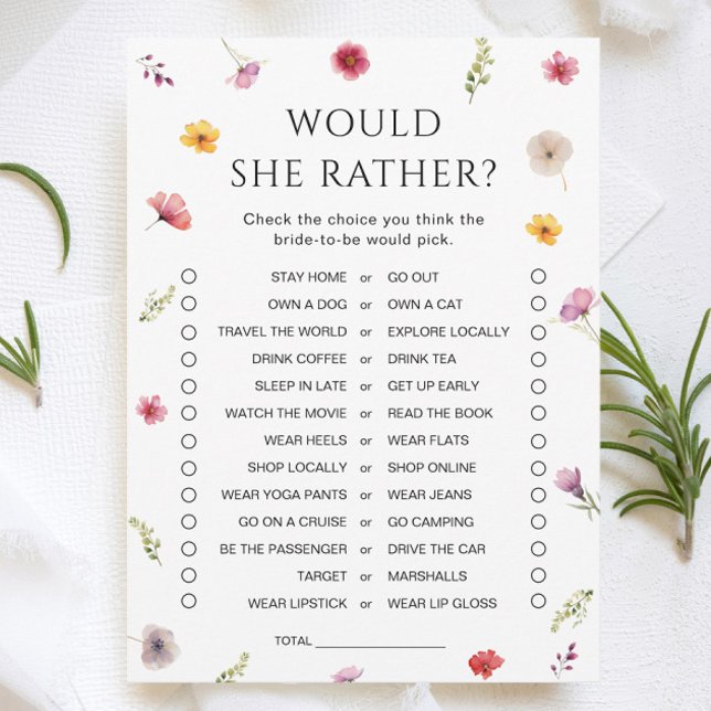 Wildflower Bridal Shower Would She Rather Card (Creator Uploaded)