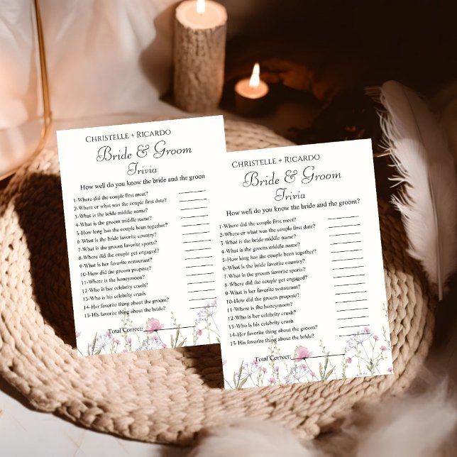 Wildflower bride & groom trivia bridal shower game announcement (Creator Uploaded)