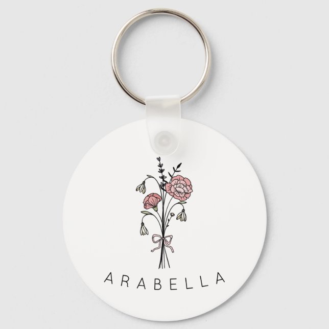 Wildflower Bridesmaid Name  Key Ring (Front)