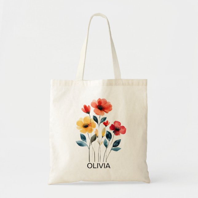  Wildflower Bridesmaid Name Tote Bag (Front)