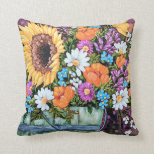 "Wildflower Bucket Bouquet" Throw Pillow