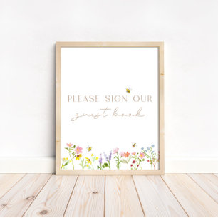 Wildflower Bumblebee Floral Guest Book Sign