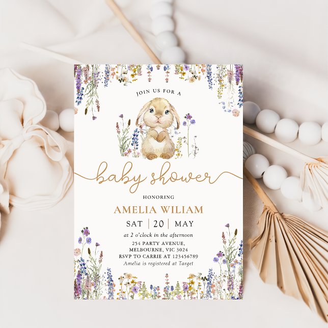 Wildflower Bunny Girl Baby Shower Invitation (Creator Uploaded)