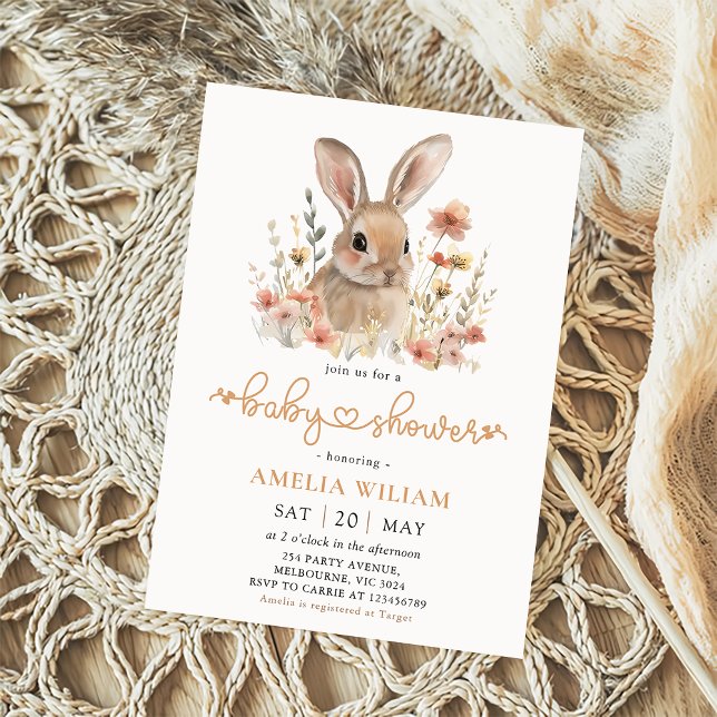 Wildflower Bunny Girl Baby Shower Invitation (Creator Uploaded)