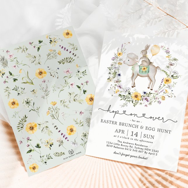 Wildflower Bunny & Lamb Easter Brunch & Egg Hunt Invitation (Creator Uploaded)
