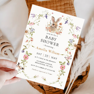 Wildflower Bunny Rabbit Baby Shower Invitation