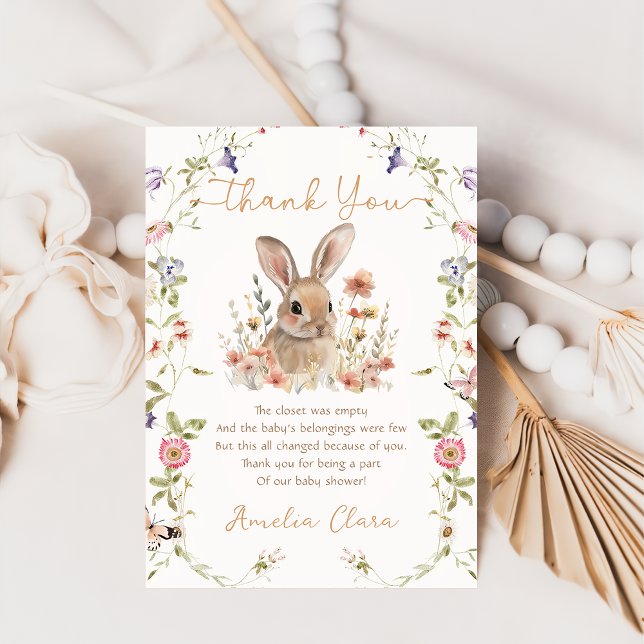 Wildflower Bunny Rabbit Girl Baby Shower Thank You Card (Creator Uploaded)