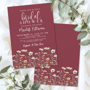 Wildflower Burgundy Bridal Shower Invitation