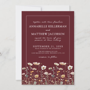 Wildflower Burgundy Floral Wedding Invitation