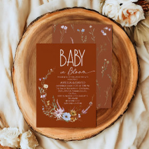 Wildflower Burnt Orange Baby in Bloom Baby Shower Invitation