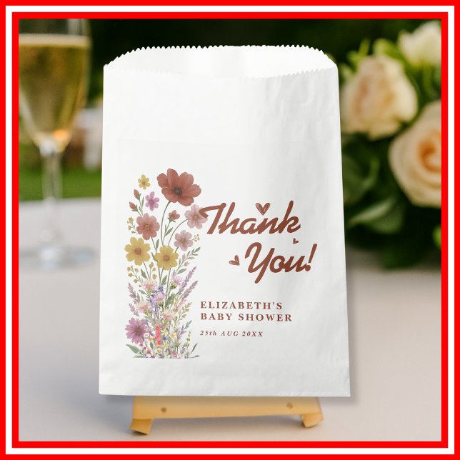 Wildflower Burnt Orange Baby Shower Thank You Favour Bag (Creator Uploaded)