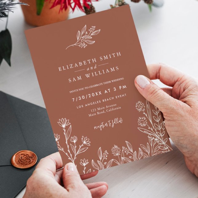 Wildflower Burnt Orange Boho Terracotta Wedding Invitation (Creator Uploaded)