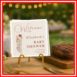 Wildflower Burnt Orange Floral Boho Baby Shower Napkin