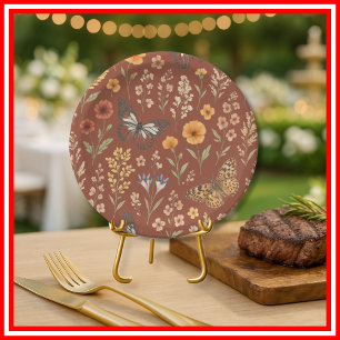 Wildflower Burnt Orange Floral Boho Paper Plate